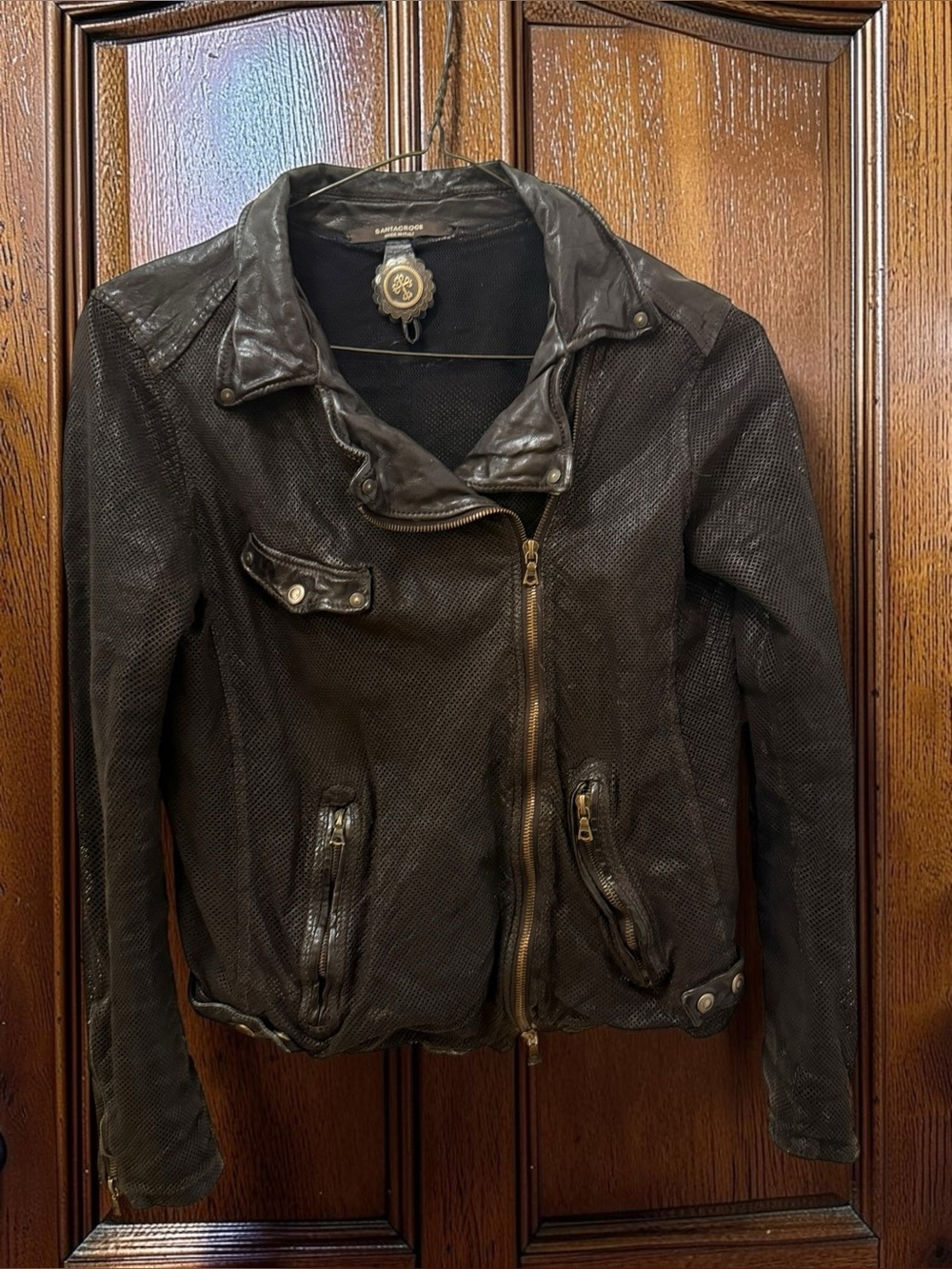 Vintage Santa Croce perforated leather biker jacket VGUC Made in Italy